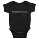 black baby onesie with white lettering that says hawaiikinetings