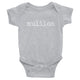 grey baby Ivy & Co. onesie with white writing that says muliloa or youngest child